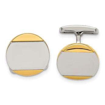 Stainless Steel Polished Yellow IP-plated Circle Cuff Links