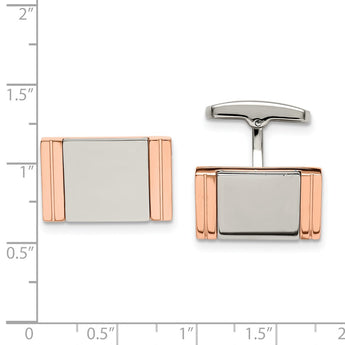 Stainless Steel Polished Rose IP-plated Rectangle Cuff Links