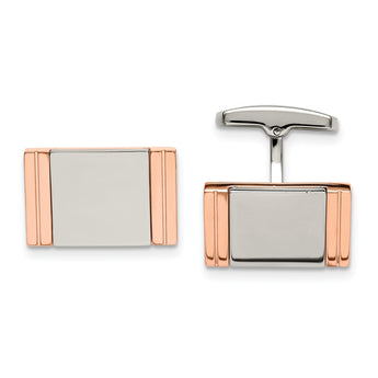 Stainless Steel Polished Rose IP-plated Rectangle Cuff Links