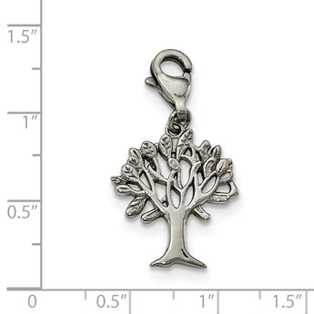 Stainless Steel Polished Tree of Life with Lobster Clasp Charm