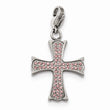 Stainless Steel Polished Pink CZ Cross with Lobster Clasp Charm