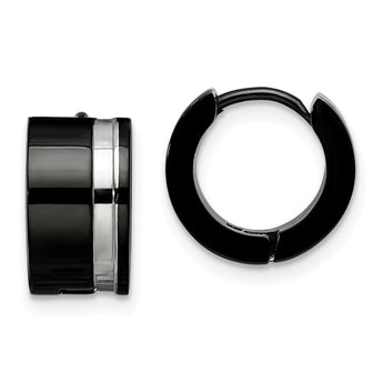 Stainless Steel Polished Black IP Hinged Hoop Earrings