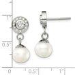 Stainless Steel Polished CZ and FWC Pearl Dangle Earrings