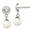 Stainless Steel Polished CZ and FWC Pearl Dangle Earrings