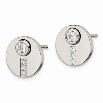 Stainless Steel Polished CZ Circle Post Earrings