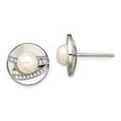 Stainless Steel Polished CZ and FWC Pearl Post Earrings