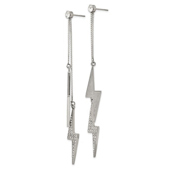 Stainless Steel Polished with Crystal Lightning Bolt Dangle Earrings