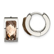 Stainless Steel Polished Light Brown Faceted Glass Hoop Earrings