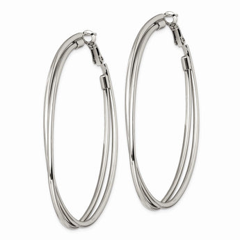Stainless Steel Polished Omega Back Oval Hoop Earrings