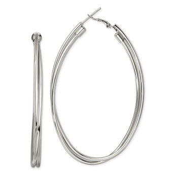 Stainless Steel Polished Omega Back Oval Hoop Earrings