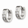 Stainless Steel CZ Hinged Hoop Earrings