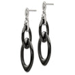 Stainless Steel And Black Ceramic Polished Dangle Post Earrings