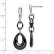 Stainless Steel And Black Ceramic Polished Dangle Post Earrings