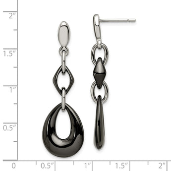 Stainless Steel And Black Ceramic Polished Dangle Post Earrings