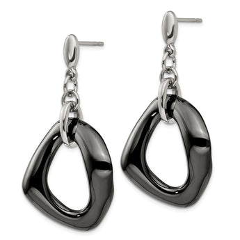 Stainless Steel Polished Black Ceramic Post Dangle Earrings