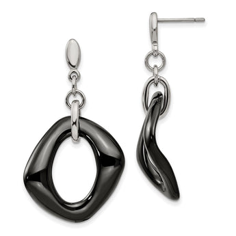 Stainless Steel Polished Black Ceramic Post Dangle Earrings