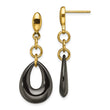 Stainless Steel Polished Yellow IP Blk Ceramic Post Dangle Earrings