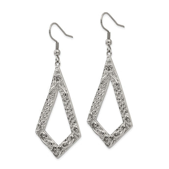 Stainless Steel Polished & Textured Dangle Shepherds Hook Earrings