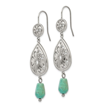 Stainless Steel Polished Imi. Turquoise Shepherd Hook Earrings