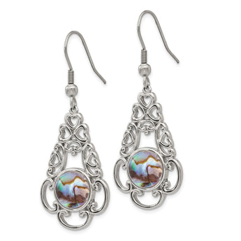 Stainless Steel Polished Imi. Abalone & Glass Shepherd Hook Earrings