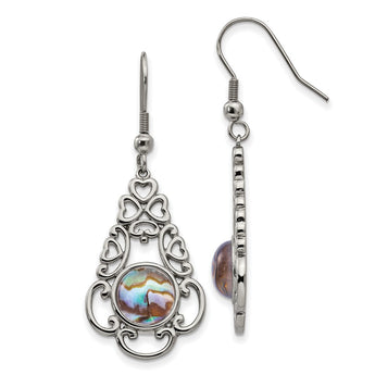 Stainless Steel Polished Imi. Abalone & Glass Shepherd Hook Earrings