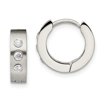 Stainless Steel CZ Hinged Hoop Earrings