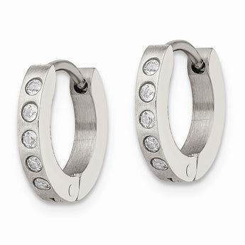 Stainless Steel CZ Hinged Hoop Earrings