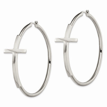 Stainless Steel Polished Large Cross Hoop Earrings