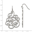 Stainless Steel Polished Filigree CZ Dangle Shepherd Hook Earrings