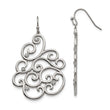 Stainless Steel Polished Filigree CZ Dangle Shepherd Hook Earrings