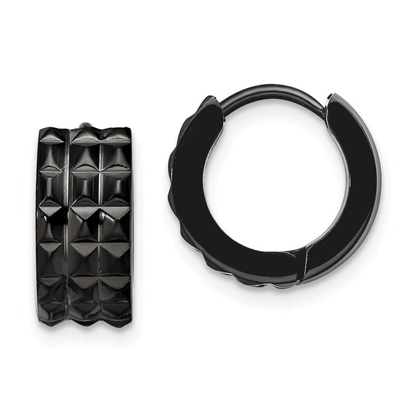 Stainless Steel Polished Black IP Studded Hinged Hoop Earrings