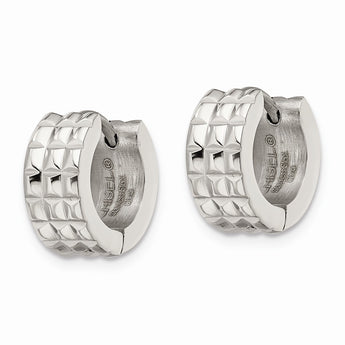 Stainless Steel Polished Studded Hinged Hoop Earrings