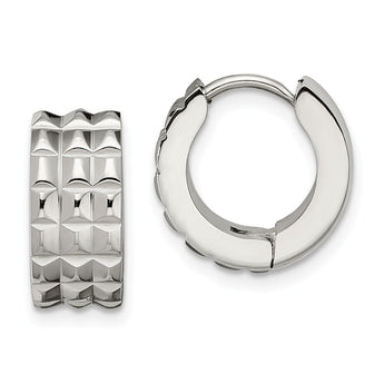 Stainless Steel Polished Studded Hinged Hoop Earrings