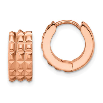 Stainless Steel Polished Rose IP Studded Huggie Earrings