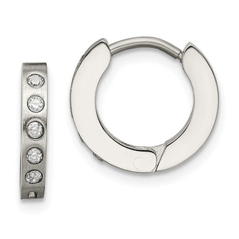 Stainless Steel CZ Hinged Hoop Earrings