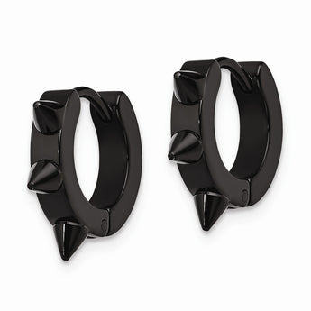 Stainless Steel Polished Black IP Spiked Huggie Earrings