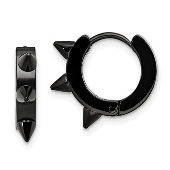 Stainless Steel Polished Black IP Spiked Huggie Earrings