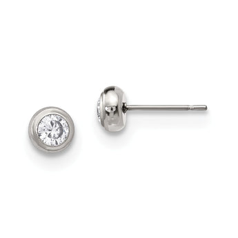 Stainless Steel Polished 4mm Bezel CZ Stud Post Earrings - Birthstone Company