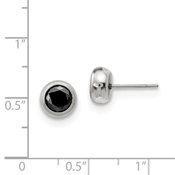 Stainless Steel Polished 6mm Bezel Black CZ Stud Post Earrings