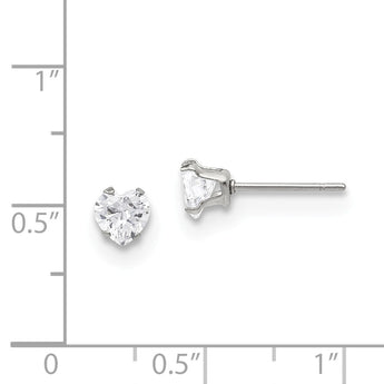 Stainless Steel Polished 5mm Heart CZ Stud Post Earrings