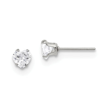 Stainless Steel Polished 5mm Heart CZ Stud Post Earrings