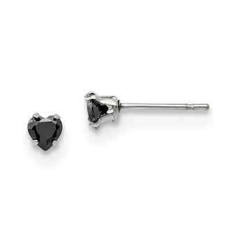 Stainless Steel Polished 4mm Black Heart CZ Stud Post Earrings - Birthstone Company