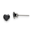 Stainless Steel Polished 6mm Black Heart CZ Stud Post Earrings