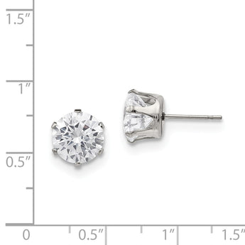 Stainless Steel Polished 9mm Round CZ Stud Post Earrings
