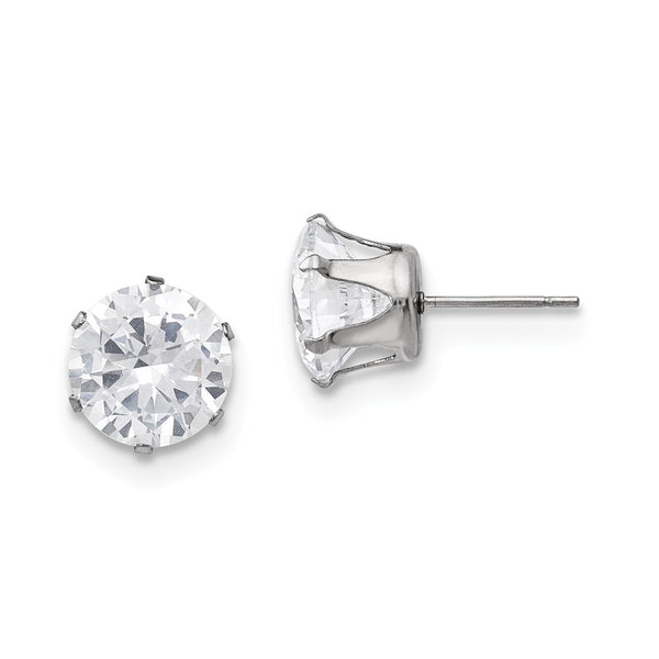 Stainless Steel Polished 10mm Round CZ Stud Post Earrings