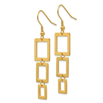 Stainless Steel Gold IP plated Rectangle Dangle Earrings