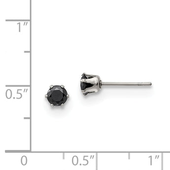 Stainless Steel Polished 4mm Black Round CZ Stud Post Earrings - Birthstone Company