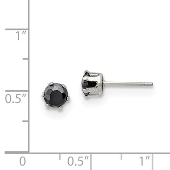 Stainless Steel Polished 5mm Black Round CZ Stud Post Earrings