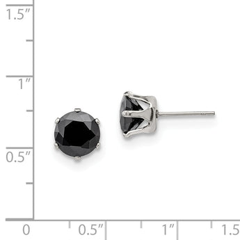 Stainless Steel Polished 8mm Black Round CZ Stud Post Earrings