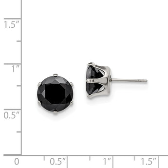 Stainless Steel Polished 10mm Black Round CZ Stud Post Earrings